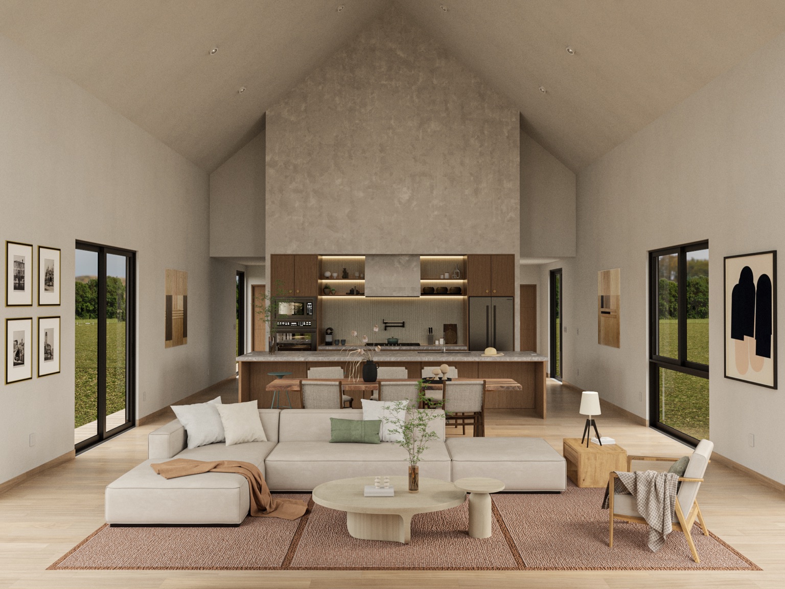 Luxury living room with mountain-facing windows
